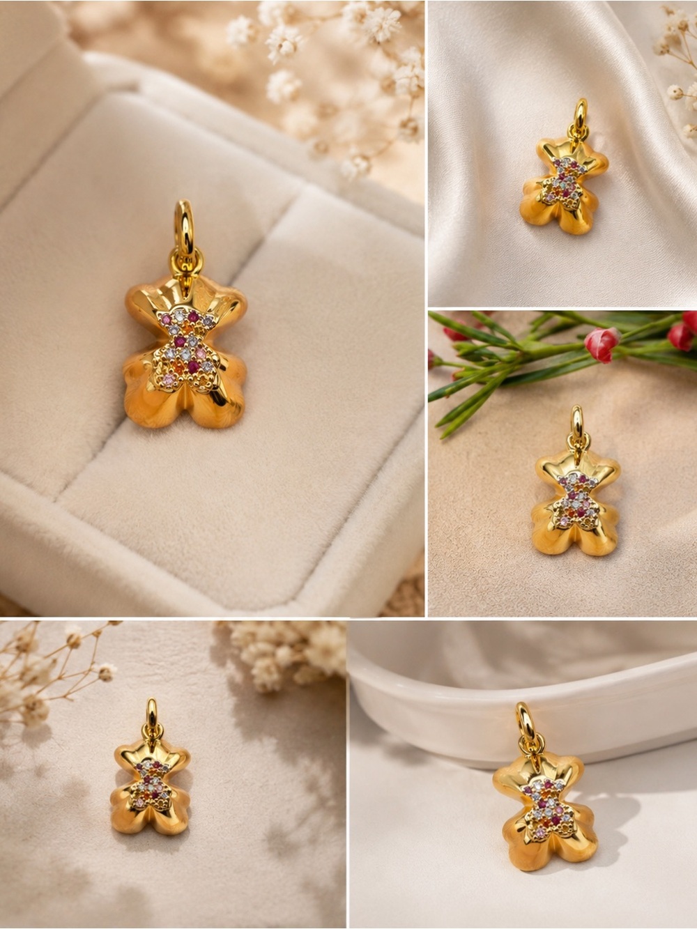 New! GOLD PLATED 925  PENDANT ON SILVER PROJECTED BEAR AND GEMS TOUS SWEET 40S